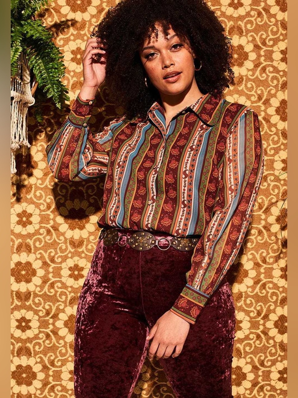 Hippie Shake-Floral Stripe Sheer Blouse